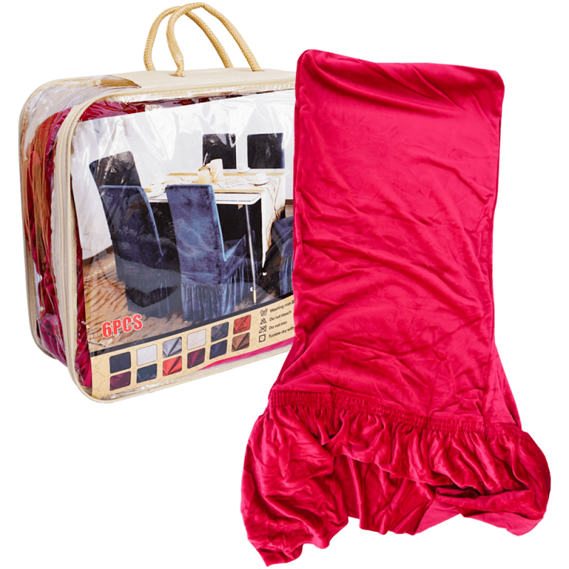 Set 6 huse pentru scaune, roșii, din catifea, cu elastic, 118 x 40 cm